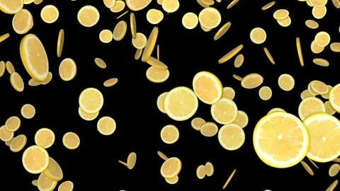 Falling Lemon Slices Animation Background with Alpha Matte, Loop Video stock 292918342