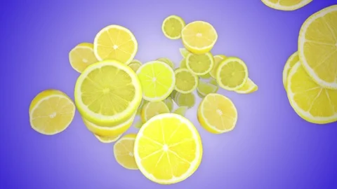 Falling LEMONS Animation, Rendering, Background, Loop Vídeo Stock 93453134