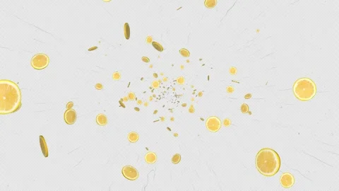 Falling Lemon’s Slices Fruit on Alpha Channel, Loop Stockbeeldmateriaal 316071128