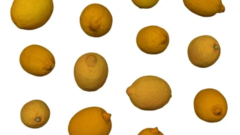 Falling Lemons on White Background (Looping) Stock Footage 92967935