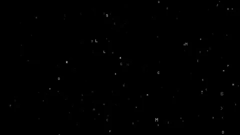 Falling Letters and Numbers Over Black Background in Digital Art Representati Stock Footage 341374325