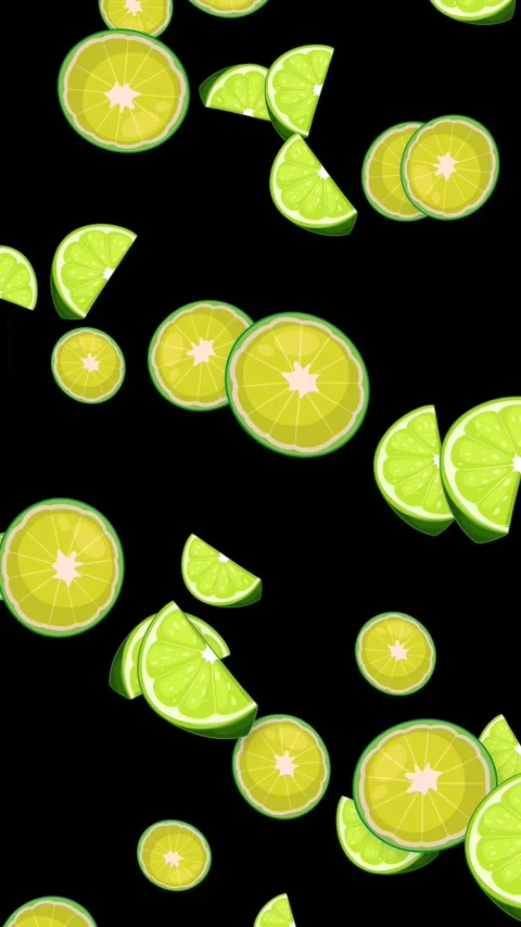 Falling Lime Slices and Wedges Animation on Black Background Stock Footage 345125090