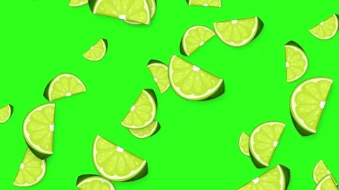 Falling Lime Slices Animation on Vibrant Green Background Stock Footage 345208921