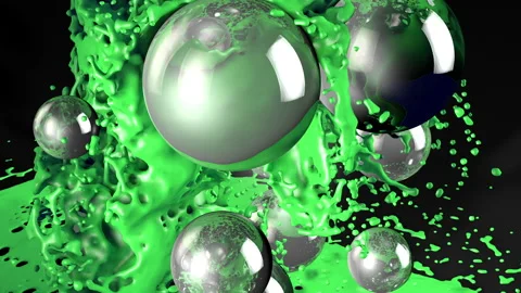 Falling liquid on glass balls 3d animation Vídeo Stock 142211515