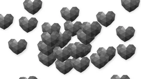 Falling Low Poly Black Hearts Animation on White Background Stock Footage 341541963