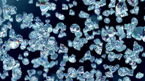 Falling luxury diamonds loop-able vertical background in slow motion 4K Stock Footage 153134507