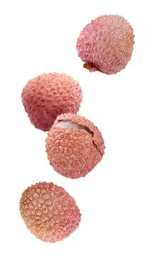 Falling lychee fruit isolated on a white background, levitation. Stock-Fotos