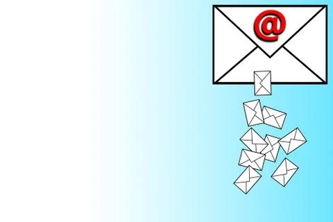 Falling Mail from high position in white and cyan background Stock Illustration