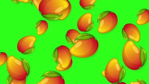 Falling Mango Fruit Animation on Bright Green Background Stock Footage 343837220