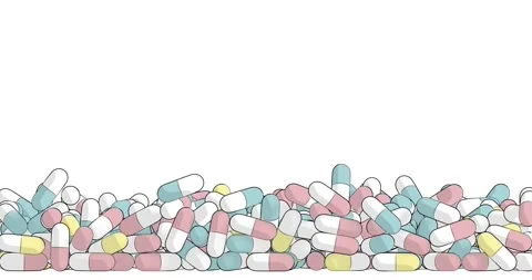Falling many Pill Capsules animation. anime manga style. Pink, yellow and blue Stock Footage 142040528