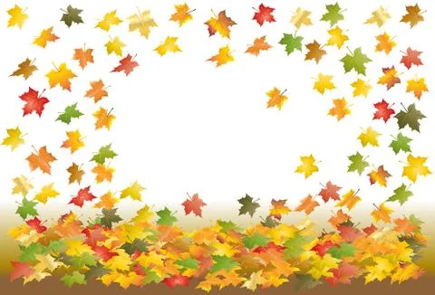 Falling maple leaves of green, red, yellow, orange color and different shapes Stock Illustration