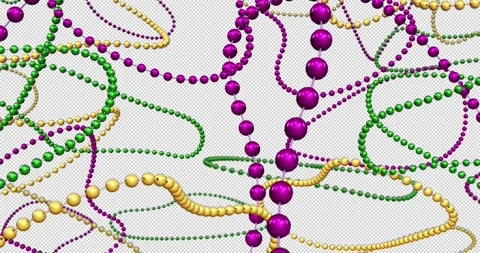 Falling Mardi Gras beads over a transparent background. 3D render. Stock Footage 297199819