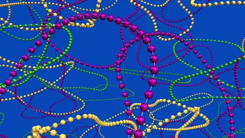 Falling Mardi Gras beads over a chroma key blue background. 3D render. Stock Footage 307870296