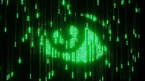 Falling Matrix Code With Blinking Eye Animation Stock Footage 282366824