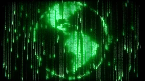 Falling Matrix Code With Spinning Earth ... | Stock Video | Pond5