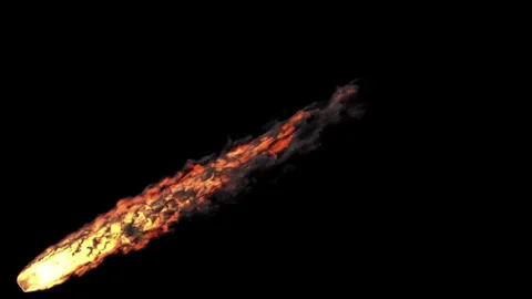 Falling meteor loop with black smoke and fire  isolated by alpha channel Stock Footage 255847525
