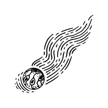 Falling meteorite line art. Comet tail. Heavenly body. shooting star. Cosmic  Ilustración de archivo