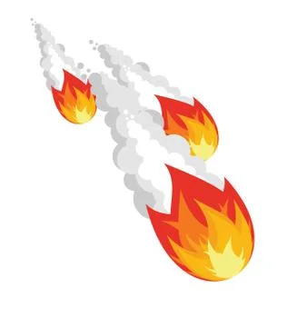 Falling meteorite on white background. Group space asteroids in air. Ball of  Illustration
