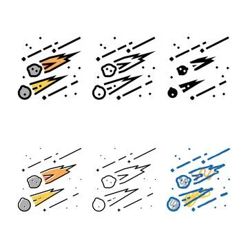 Falling meteors color icon vector variety flat Stock Illustration