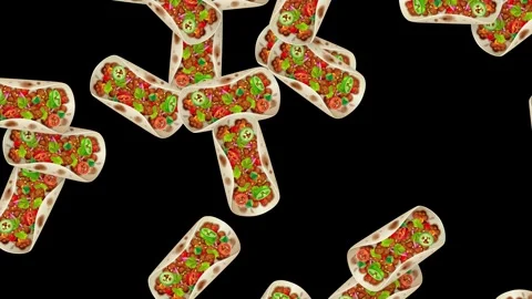 Falling Mexican Tacos Animation with Black Background and Seamless Motion Stock Footage 341067482