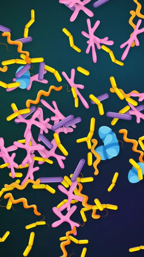 Falling Microscopic Bacteria and Pathogens on Dark Mesh Background Stock Footage 342320175