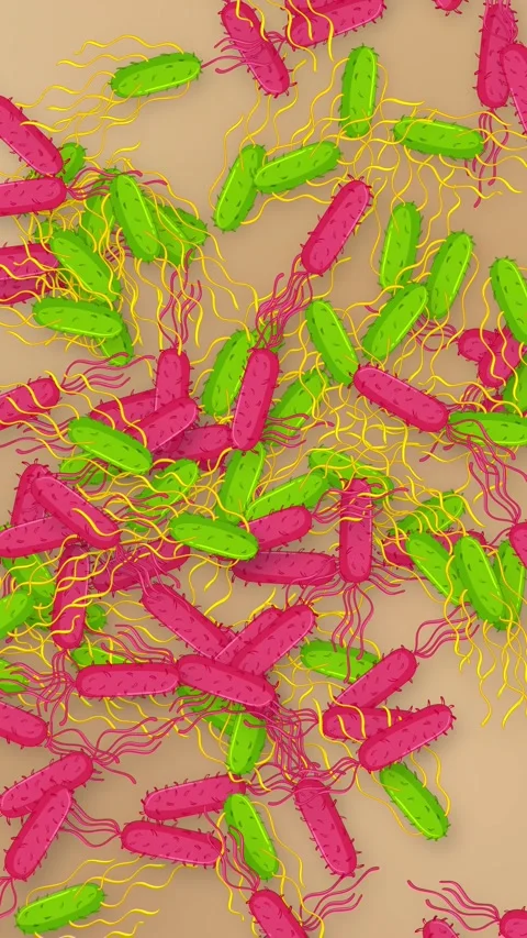 Falling Mixed Bacteria Cells Animation on Tan Mesh Background Stock Footage 346274215