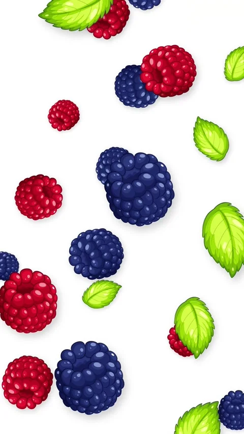 Falling Mixed Berries and Mint Leaves on White Background Stock Footage 343471857
