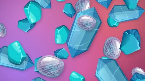Falling Mixed Blue Crystals and Gemstones on Pink Mesh Background Stock Footage 345125145
