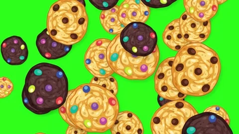 Falling Mixed Chocolate Chip and Candy Cookies on Green Screen 스톡 동영상 345703578