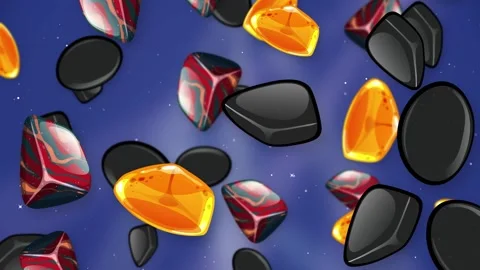 Falling Mixed Gemstones and Smooth Black Stones Stock Footage 345206767