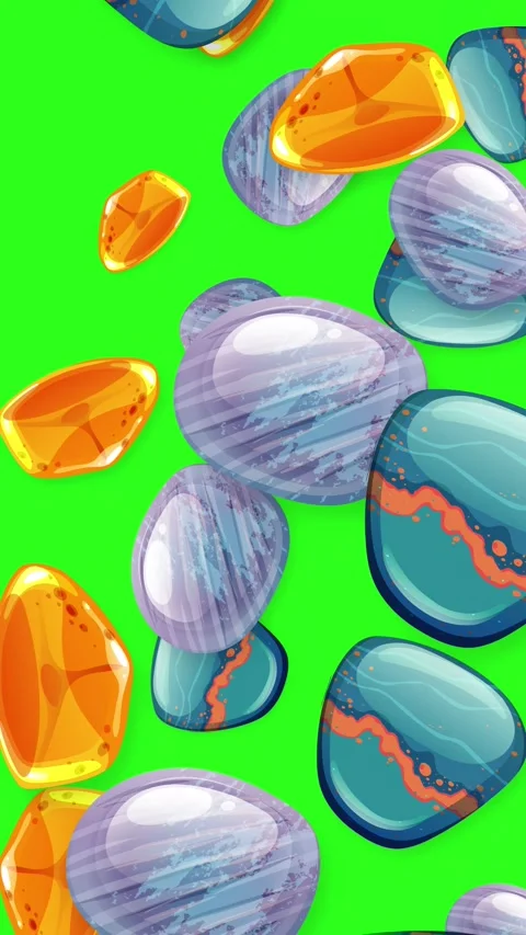 Falling Mixed Polished Stones and Gemstones on Green Screen Background Stock Footage 345117923