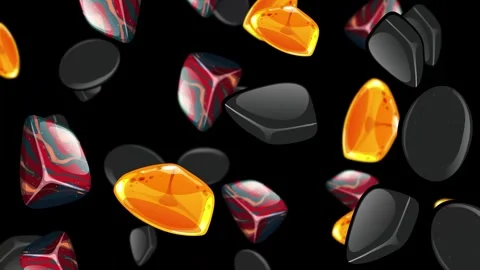 Falling Mixed Stones and Abstract Objects on Black Background Stock Footage 345294129