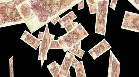 Falling money 10 Schilling notes with Alpha Mask Video stock 12399247