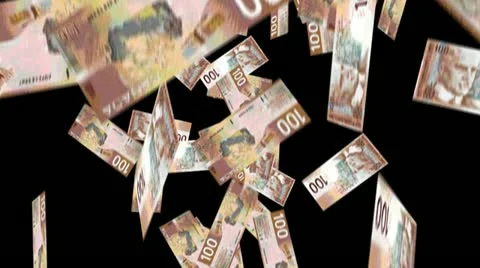 Falling money 100 Canadian notes with Alpha Mask Stock Footage
