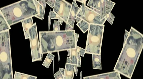 Falling money 1000 Yen notes with alpha mask Stock Footage 12398413