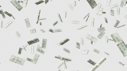 Falling money dollars with alpha channel transparent background. Stacks of Stock Footage 237992691