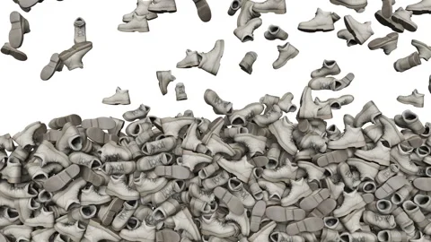 Falling mountain boots on white background. Stock-Footage 284874518