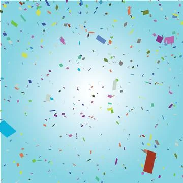Falling multi coloured confetti falling on blue gradient background イラスト素材
