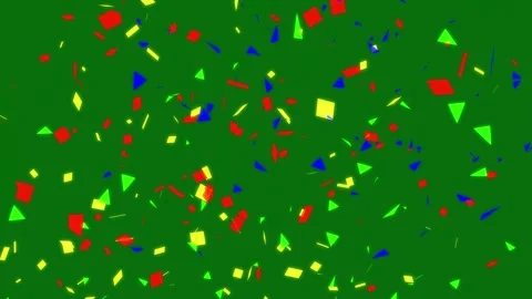 Falling Multicolor Metallic Glitter Confetti on Green for CGI 4K Matte Video stock 343436541