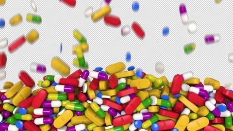 Falling multicolored pills with alpha channel Stock Footage 152213354