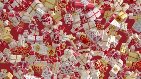 Falling New Year Gifts, Endless Loop on Red Background Stock Footage 222641623