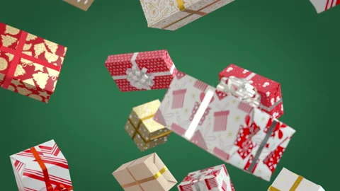 Falling New Year Presents on Green Background Stock Footage 170510026