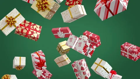 Falling New Year Presents on Green Background Stock Footage 170709610