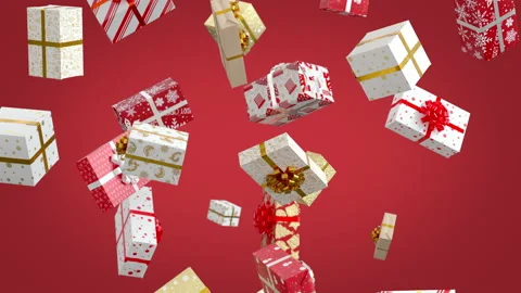 Falling New Year Presents on Red Background Stock Footage 170885553