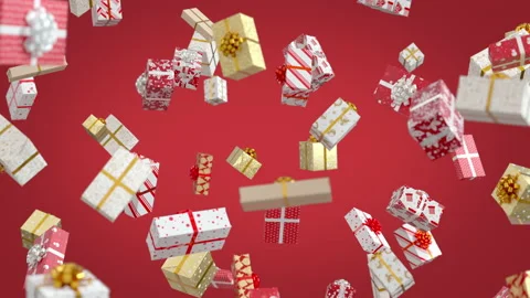 Falling New Year Presents on Red Background Stock Footage 172208123