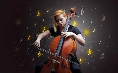 Falling notes with classical musician Stock Photos