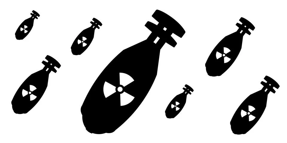 Falling nuclear bombs silhouette vector illustration Stock Illustration