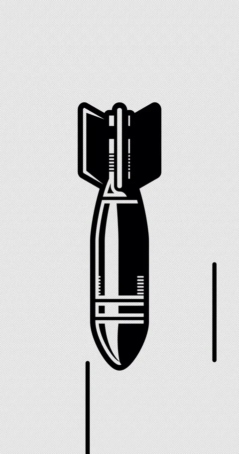 Falling nuclear missile or atomic bomb, rocket in cartoon style Stock Footage 344381873