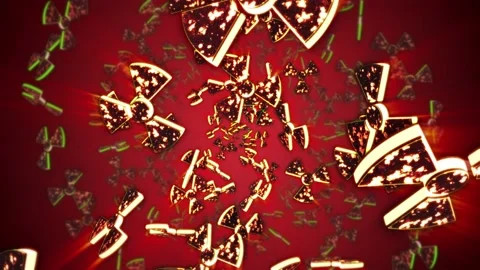 Falling NUCLEAR Symbols Animation, with Alpha Matte, Loop Stock Footage 136560253