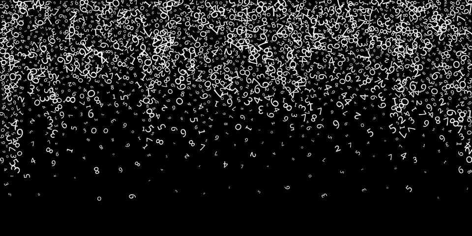 Falling numbers, big data concept. Binary white messy flying digits. Stock Illustration